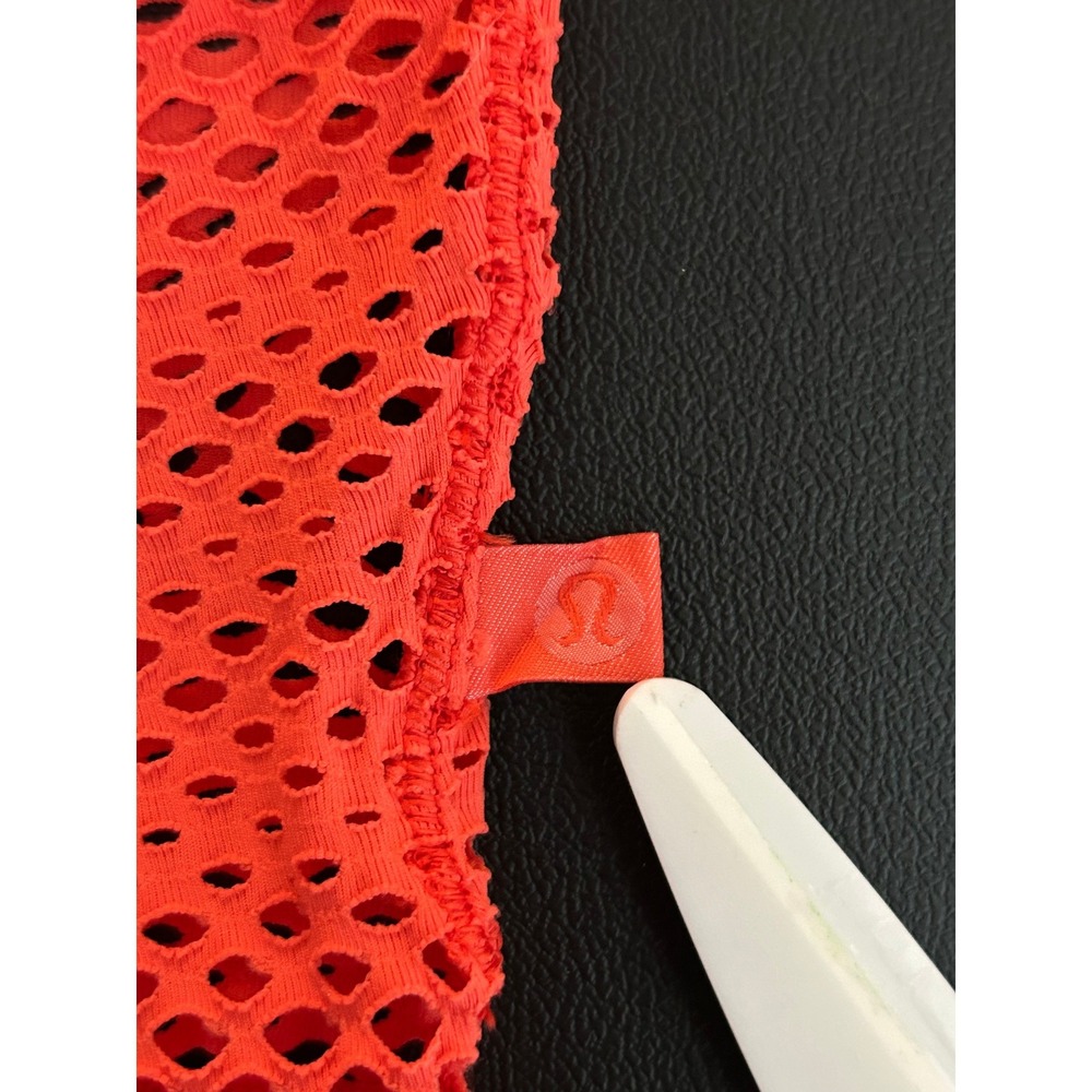 Lululemon Mesh Short Sleeve Crop Top Red Orange Workout Layering Shirt (1259) - Picture 4 of 7